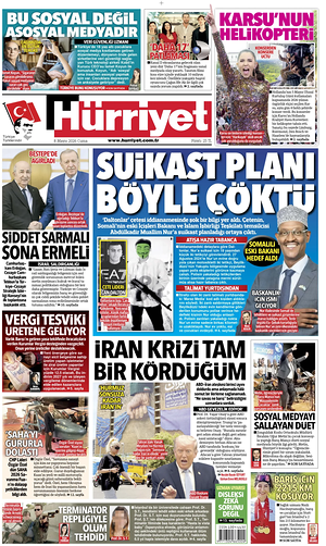 Prima pagina Hurriyet di oggi - Quotidiano estero