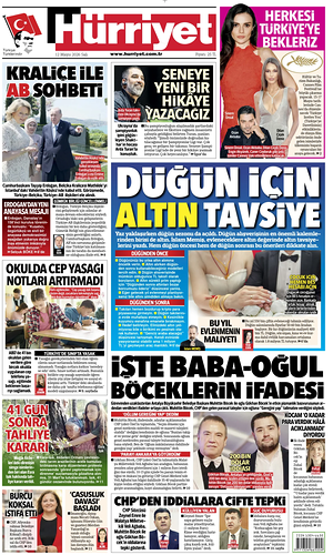 Prima pagina Hurriyet di oggi - Quotidiano estero