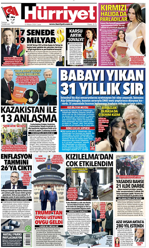Prima pagina Hurriyet di oggi - Quotidiano estero