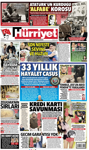 Prima pagina Hurriyet di oggi - Quotidiano estero