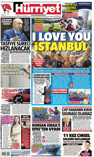 Prima pagina Hurriyet di oggi - Quotidiano estero