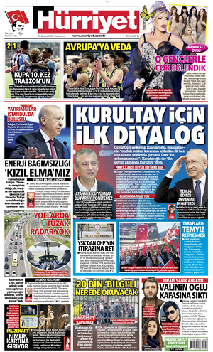Prima pagina Hurriyet di oggi - Quotidiano estero