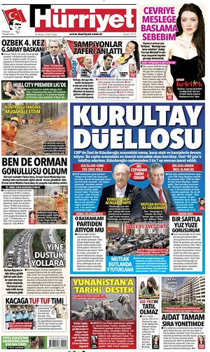 Prima pagina Hurriyet di oggi - Quotidiano estero
