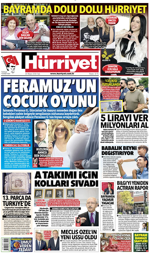 Prima pagina Hurriyet di oggi - Quotidiano estero