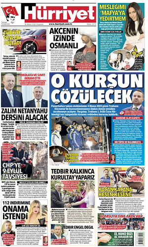 Prima pagina Hurriyet di oggi - Quotidiano estero