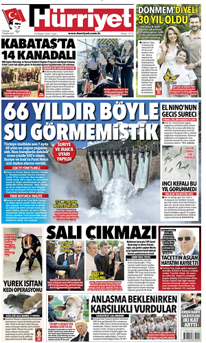 Prima pagina Hurriyet di oggi - Quotidiano estero