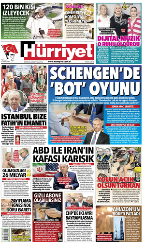 Prima pagina Hurriyet di oggi - Quotidiano estero