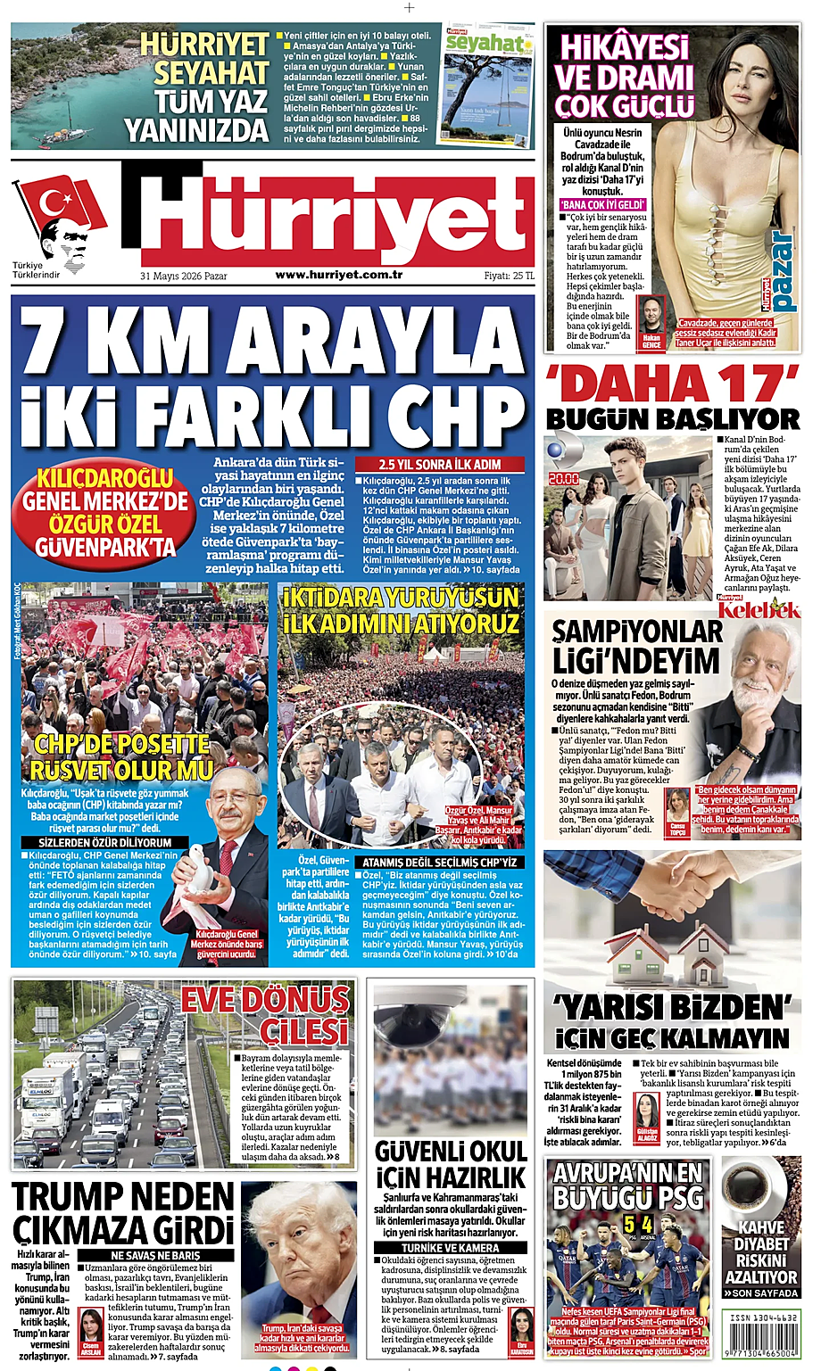 Prima pagina Hurriyet di oggi - Edicola 31 Maggio 2026