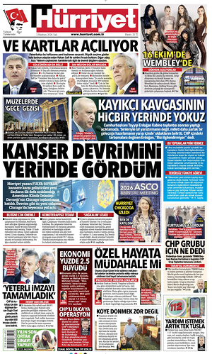 Prima pagina Hurriyet di oggi - Quotidiano estero