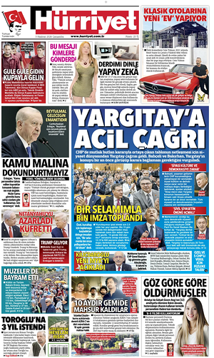 Prima pagina Hurriyet di oggi - Quotidiano estero