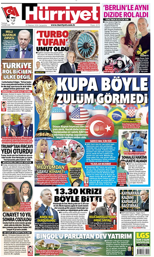 Prima pagina Hurriyet di oggi - Quotidiano estero