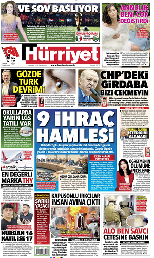 Prima pagina Hurriyet di oggi - Quotidiano estero