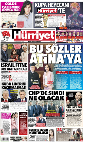 Prima pagina Hurriyet di oggi - Quotidiano estero