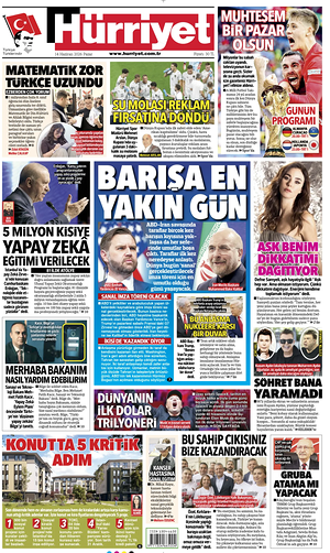 Prima pagina Hurriyet di oggi - Quotidiano estero