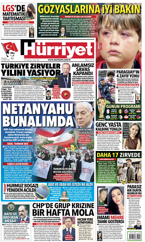 Prima pagina Hurriyet di oggi - Quotidiano estero