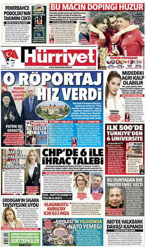 Prima pagina Hurriyet di oggi - Quotidiano estero