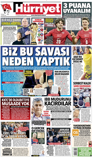 Prima pagina Hurriyet di oggi - Quotidiano estero