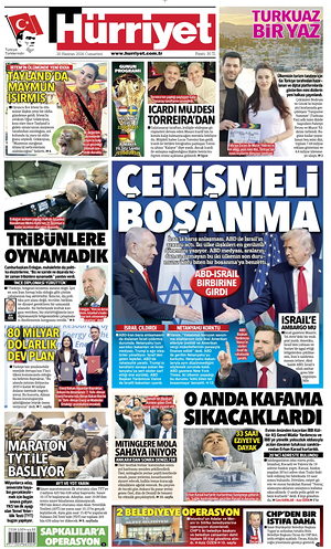 Prima pagina Hurriyet di oggi - Quotidiano estero