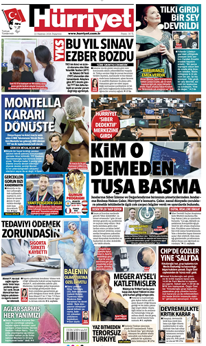 Prima pagina Hurriyet di oggi - Quotidiano estero