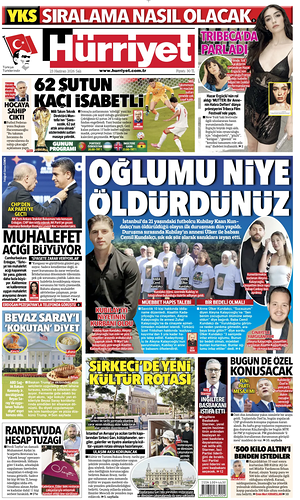 Prima pagina Hurriyet di oggi - Quotidiano estero