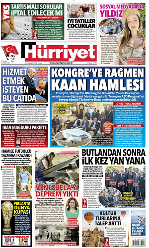 Prima pagina Hurriyet di oggi - Quotidiano estero