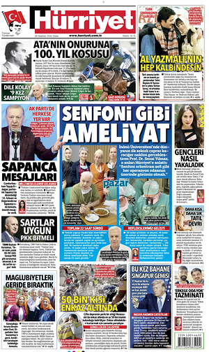 Prima pagina Hurriyet di oggi - Quotidiano estero