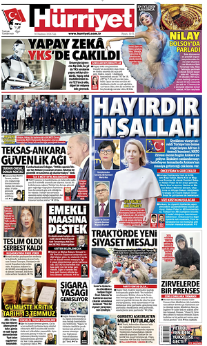 Prima pagina Hurriyet di oggi - Quotidiano estero