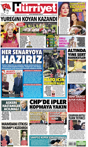 Prima pagina Hurriyet di oggi - Quotidiano estero