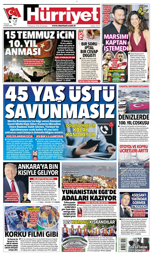 Prima pagina Hurriyet di oggi - Quotidiano estero
