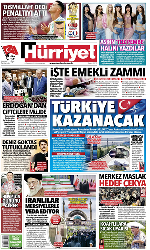 Prima pagina Hurriyet di oggi - Quotidiano estero