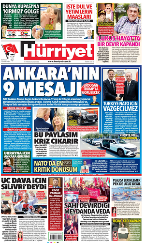 Prima pagina Hurriyet di oggi - Quotidiano estero
