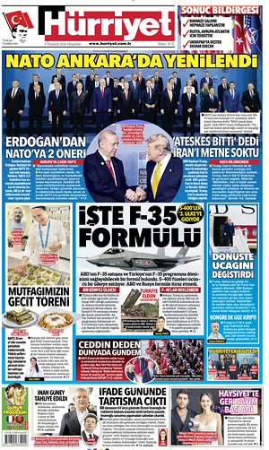 Prima pagina Hurriyet di oggi - Quotidiano estero