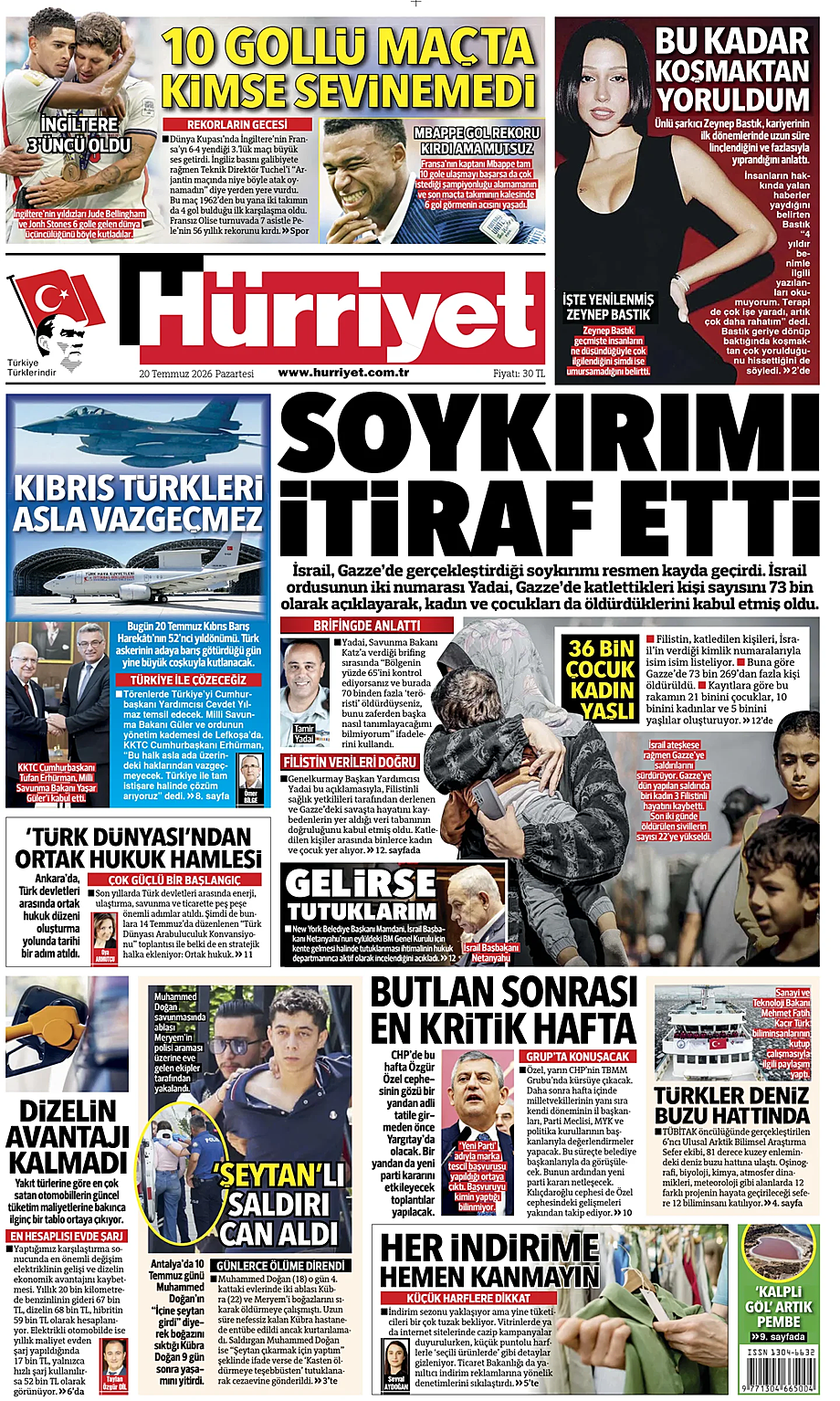 Prima pagina Hurriyet di oggi - Edicola 20 Luglio 2026