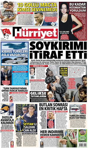 Prima pagina Hurriyet di oggi - Quotidiano estero