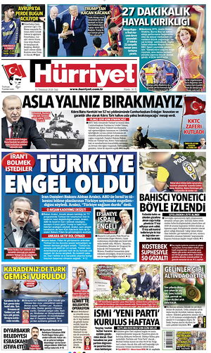Prima pagina Hurriyet di oggi - Quotidiano estero