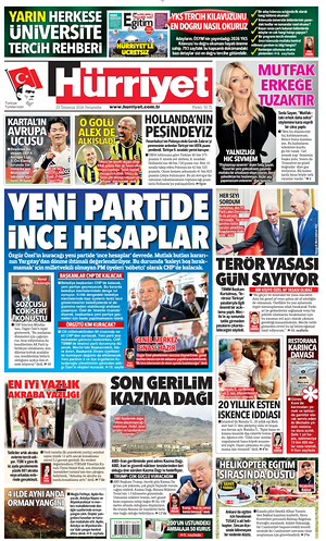 Prima pagina Hurriyet di oggi - Quotidiano estero