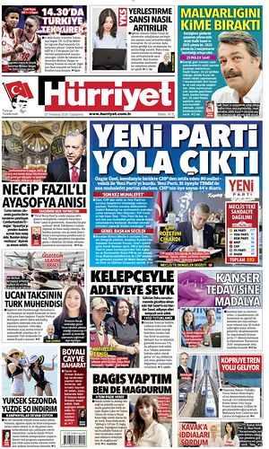 Prima pagina Hurriyet di oggi - Quotidiano estero