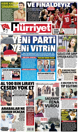 Prima pagina Hurriyet di oggi - Quotidiano estero