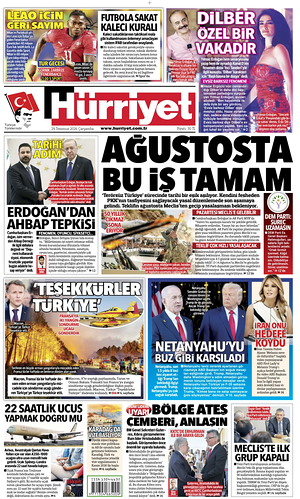 Prima pagina Hurriyet di oggi - Quotidiano estero