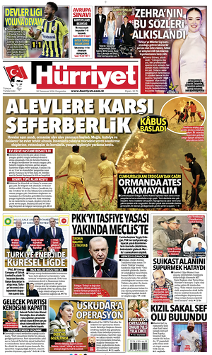 Prima pagina Hurriyet di oggi - Quotidiano estero