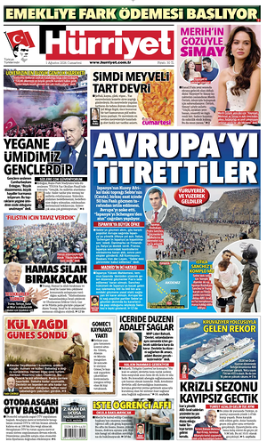Prima pagina Hurriyet di oggi - Quotidiano estero