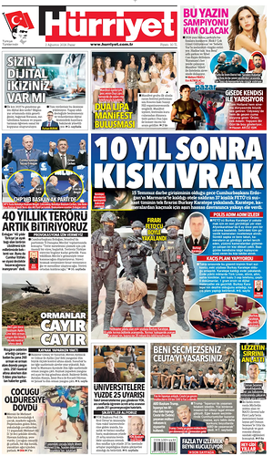 Prima pagina Hurriyet di oggi - Quotidiano estero