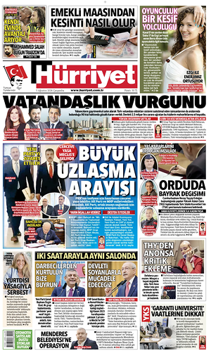 Prima pagina Hurriyet di oggi - Quotidiano estero