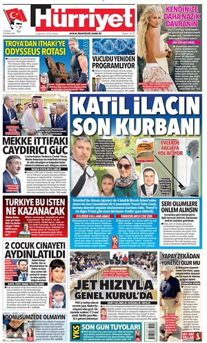 Prima pagina Hurriyet di oggi - Quotidiano estero