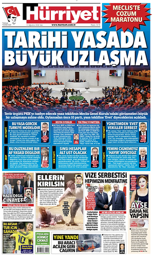 Prima pagina Hurriyet di oggi - Quotidiano estero