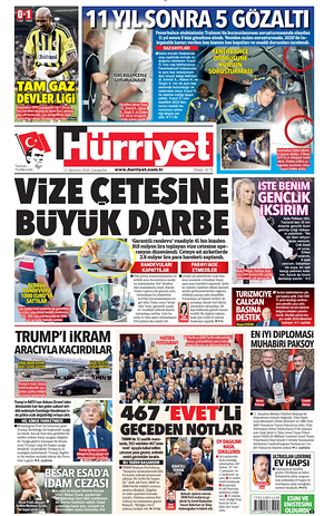 Prima pagina Hurriyet di oggi - Quotidiano estero