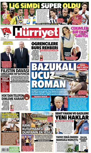 Prima pagina Hurriyet di oggi - Quotidiano estero