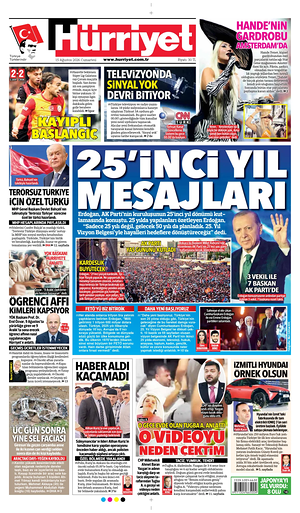 Prima pagina Hurriyet di oggi - Quotidiano estero