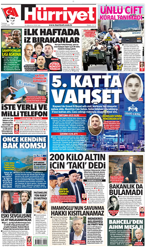 Prima pagina Hurriyet di oggi - Quotidiano estero