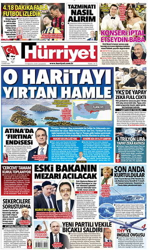 Prima pagina Hurriyet di oggi - Quotidiano estero